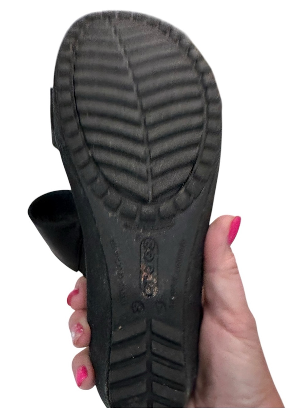 Women’s CROCS Dual Comfort Wedge Sandals Espadrilles Shoes Black Size 7 - Picture 9 of 9